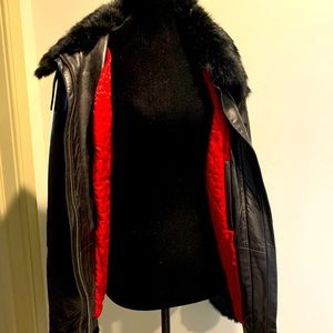 Danier leather jacket. Rabbit fur trim.